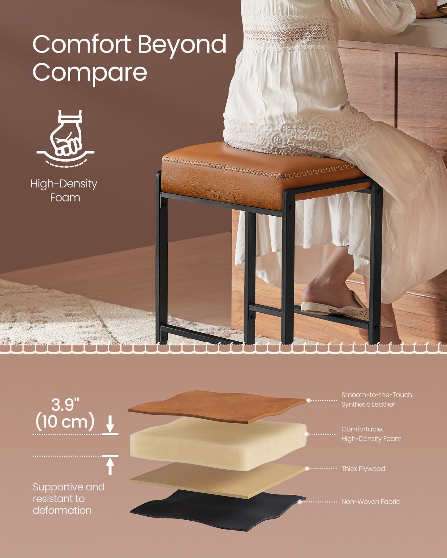 EKHO Collection Bar Stools Set of 3, Caramel Brown