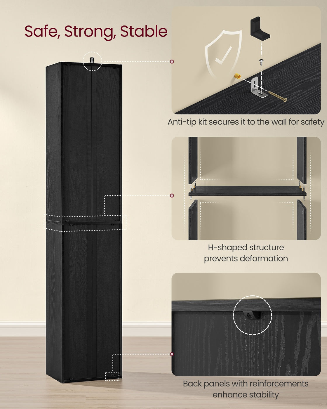 Bookshelf, 4-Tier, 9.4 x 11.8 x 41.7 Inches, Ebony Black - image 12
