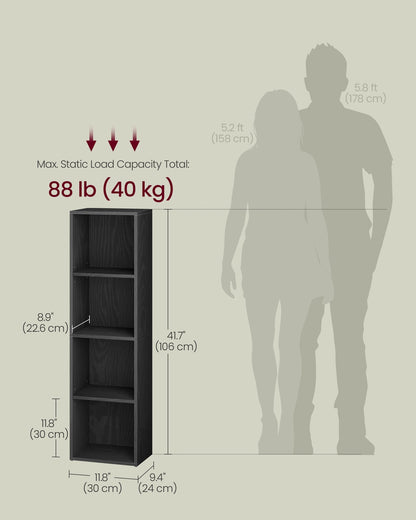 Bookshelf, 4-Tier, 9.4 x 11.8 x 41.7 Inches, Ebony Black - image 6