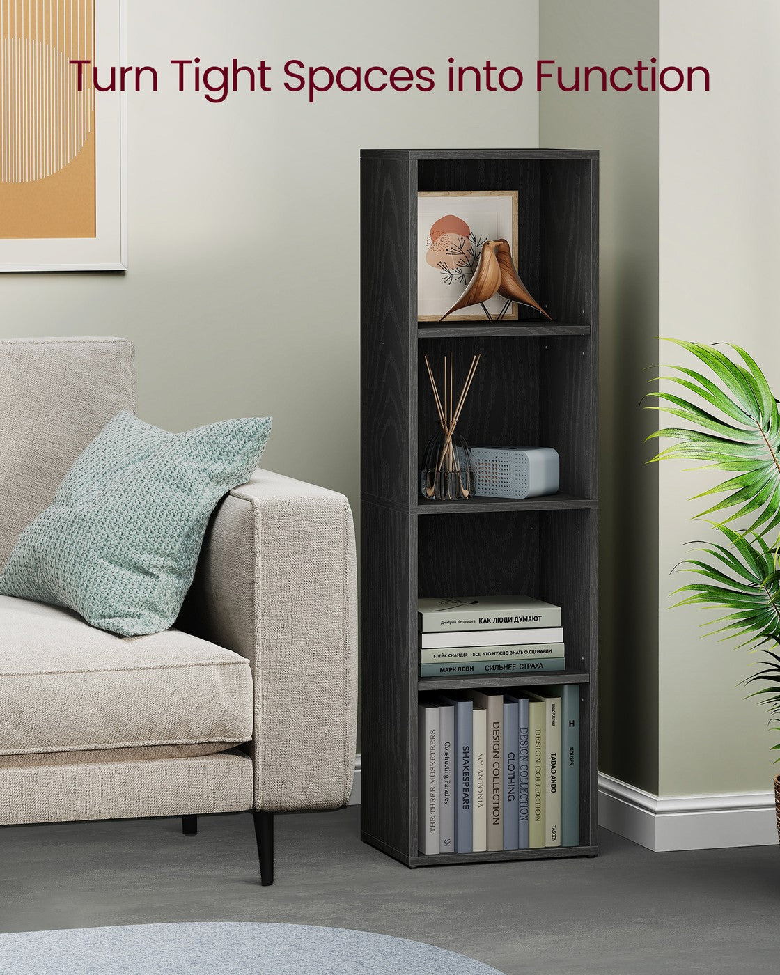 Bookshelf, 4-Tier, 9.4 x 11.8 x 41.7 Inches, Ebony Black - image 7