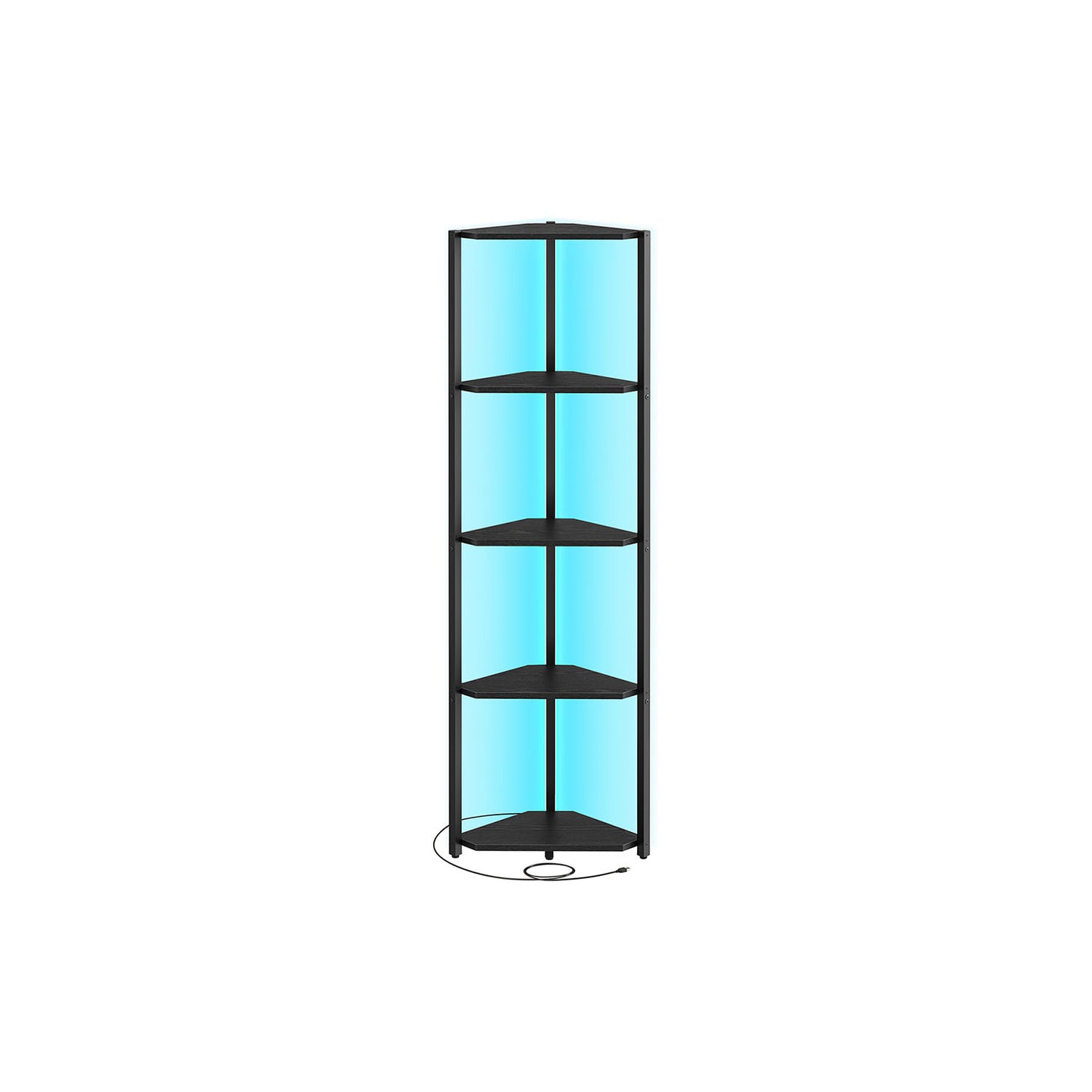 5-Tier Corner Shelf with Adjustable LED Lights Rustic Brown - image 9