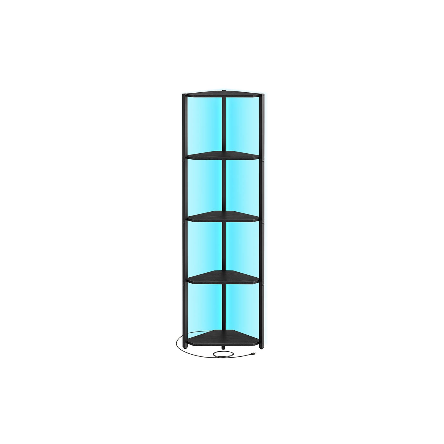 5-Tier Corner Shelf with Adjustable LED Lights Rustic Brown - image 9