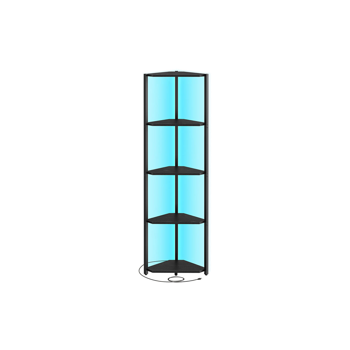 5-Tier Corner Shelf, Bookcase with Adjustable LED Lights Ebony Black - image 1