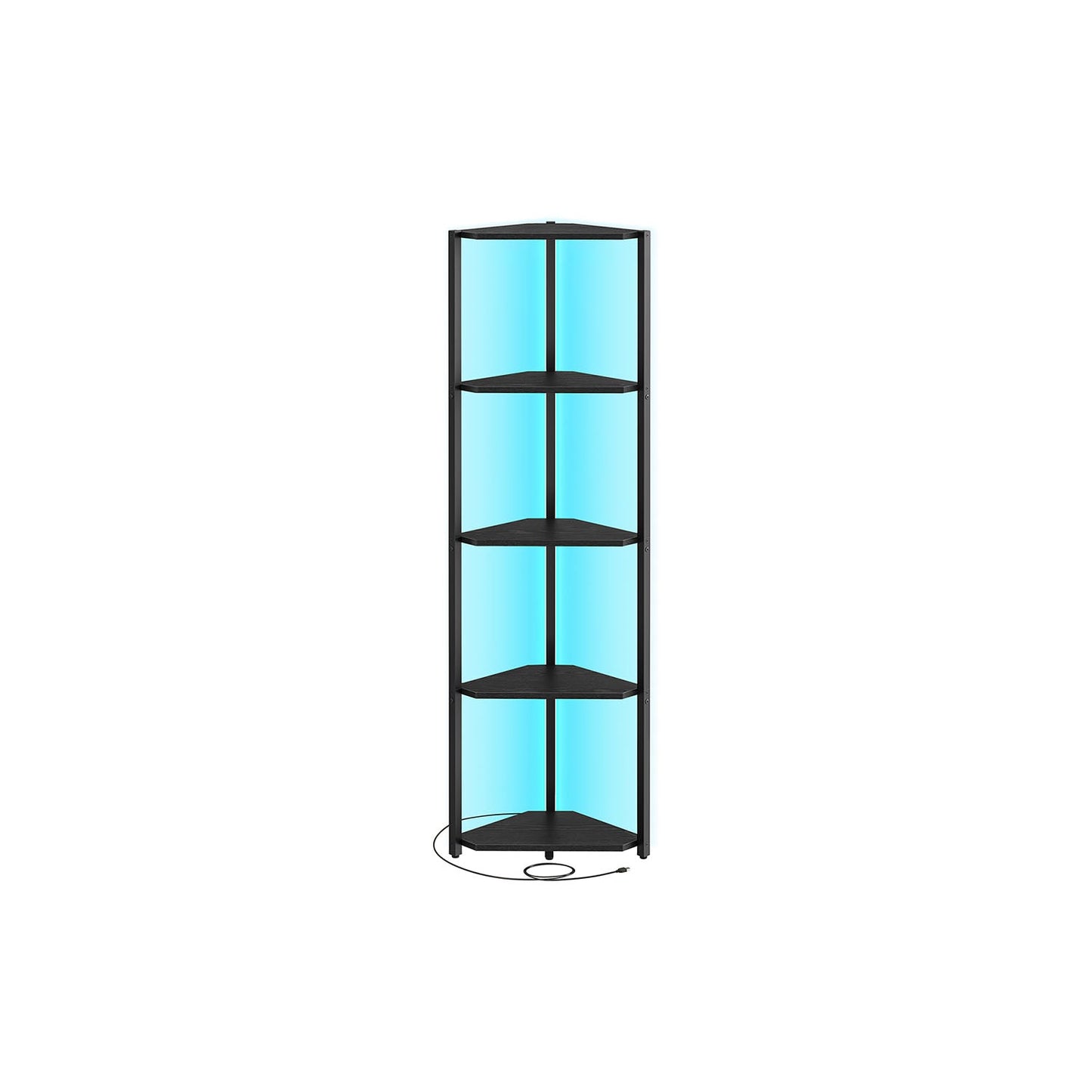 5-Tier Corner Shelf with Adjustable LED Lights Rustic Brown - image 8