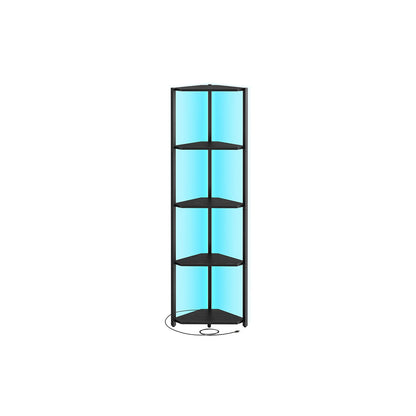 5-Tier Corner Shelf with Adjustable LED Lights Rustic Brown - image 8