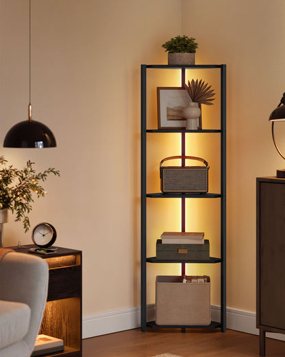 5-Tier Corner Shelf with Adjustable LED Lights Rustic Brown - image 10
