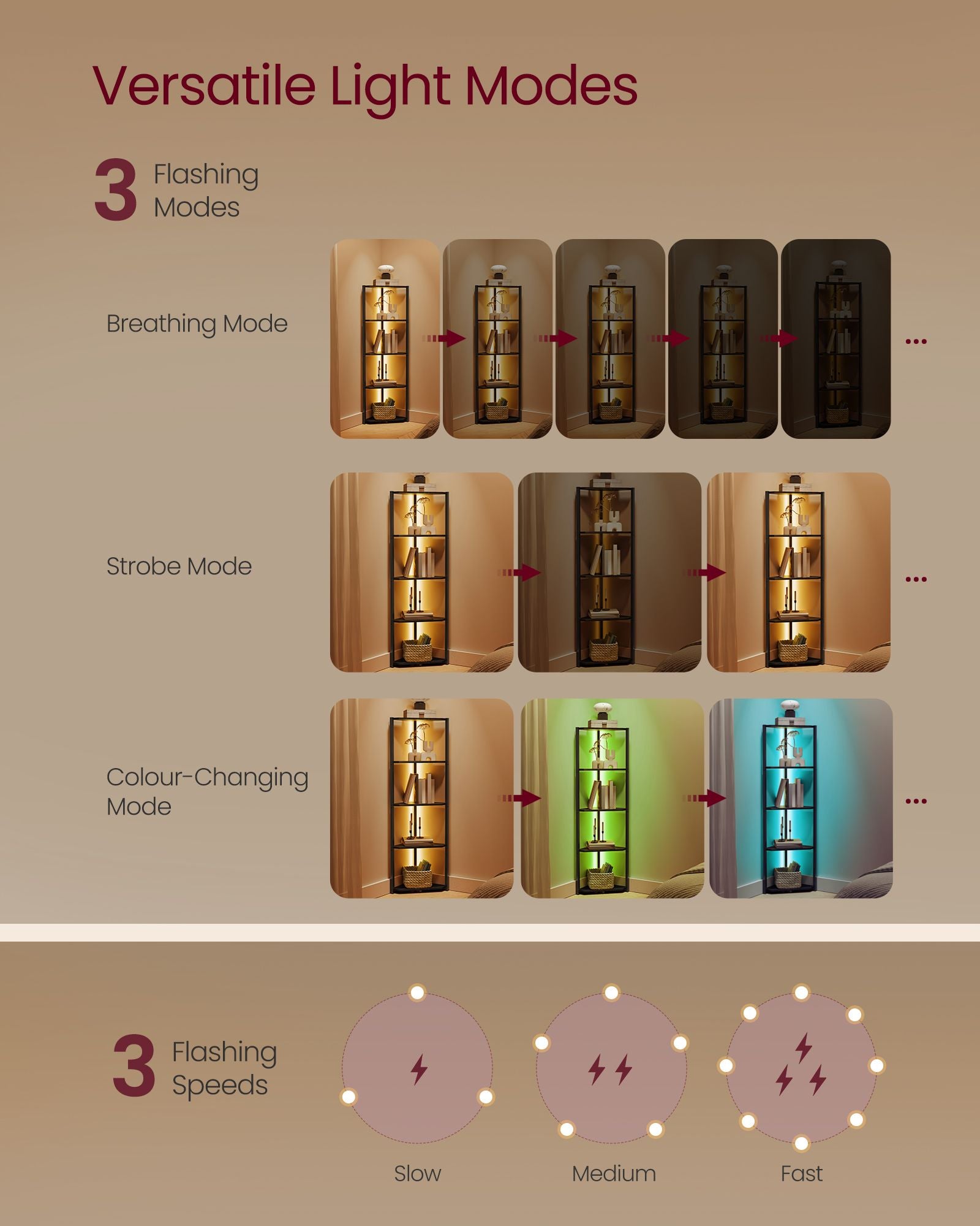 5-Tier Corner Shelf with Adjustable LED Lights Rustic Brown - image 12