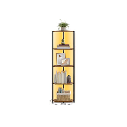 5-Tier Corner Shelf with Adjustable LED Lights Rustic Brown - image 2