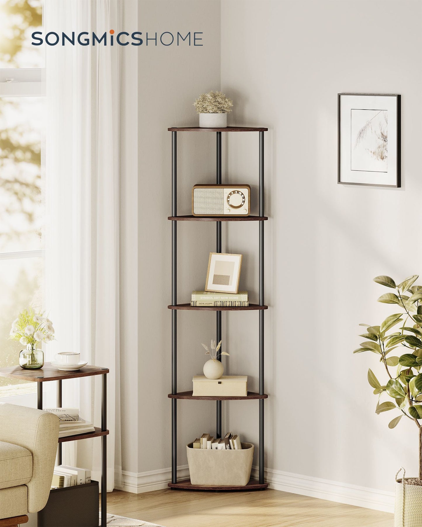 Corner Shelf, Superfast Toolless Assembly, 5-Tier Corner Standing Shelf, Corner Shelf Stand