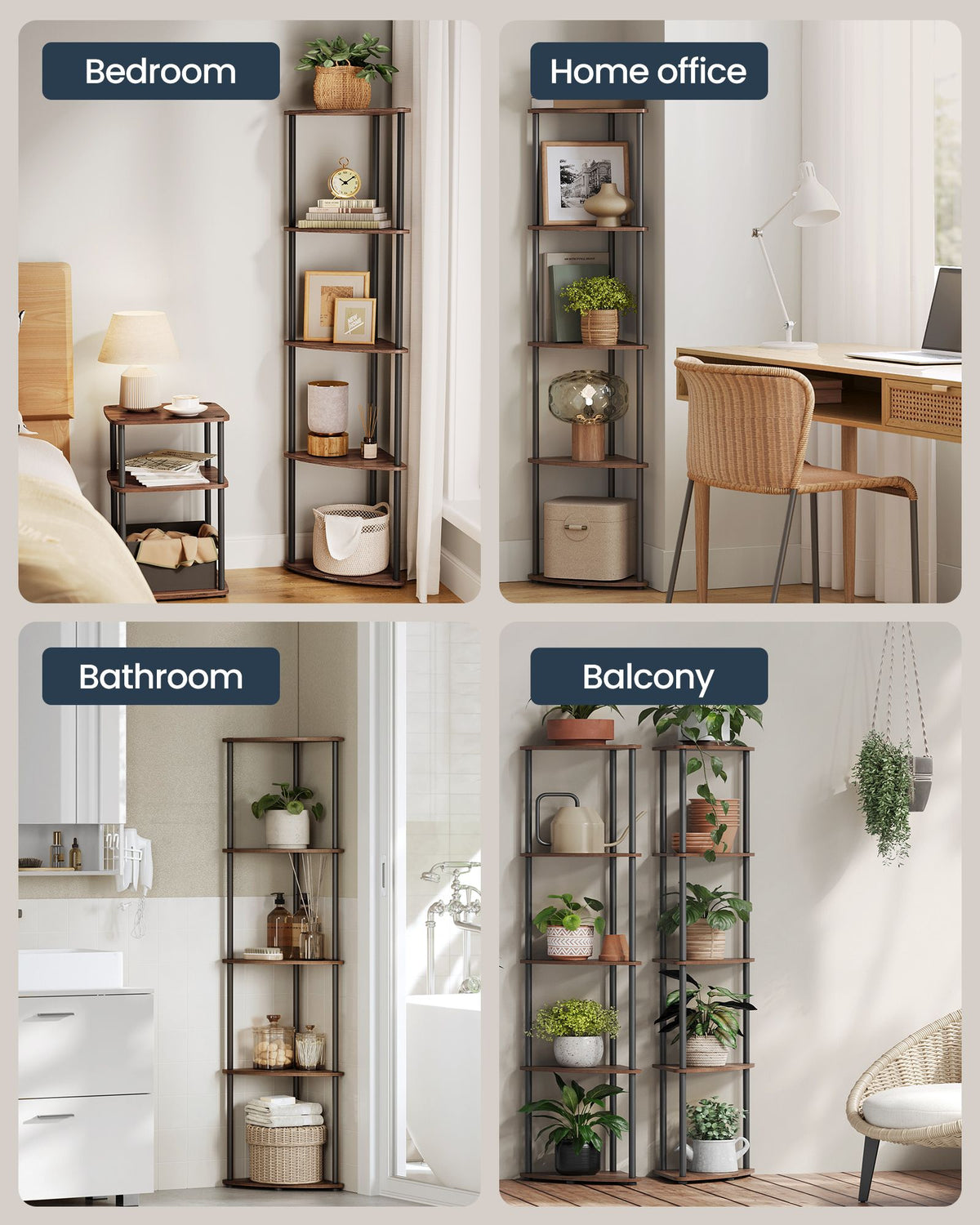 Corner Shelf, Superfast Toolless Assembly, 5-Tier Corner Standing Shelf, Corner Shelf Stand