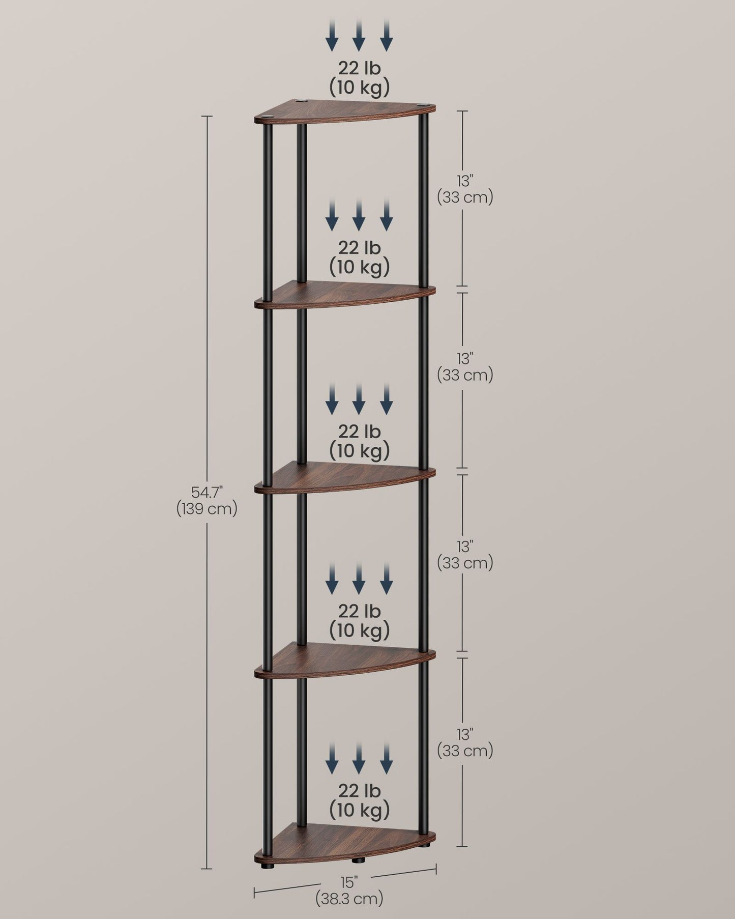 Corner Shelf, Superfast Toolless Assembly, 5-Tier Corner Standing Shelf, Corner Shelf Stand