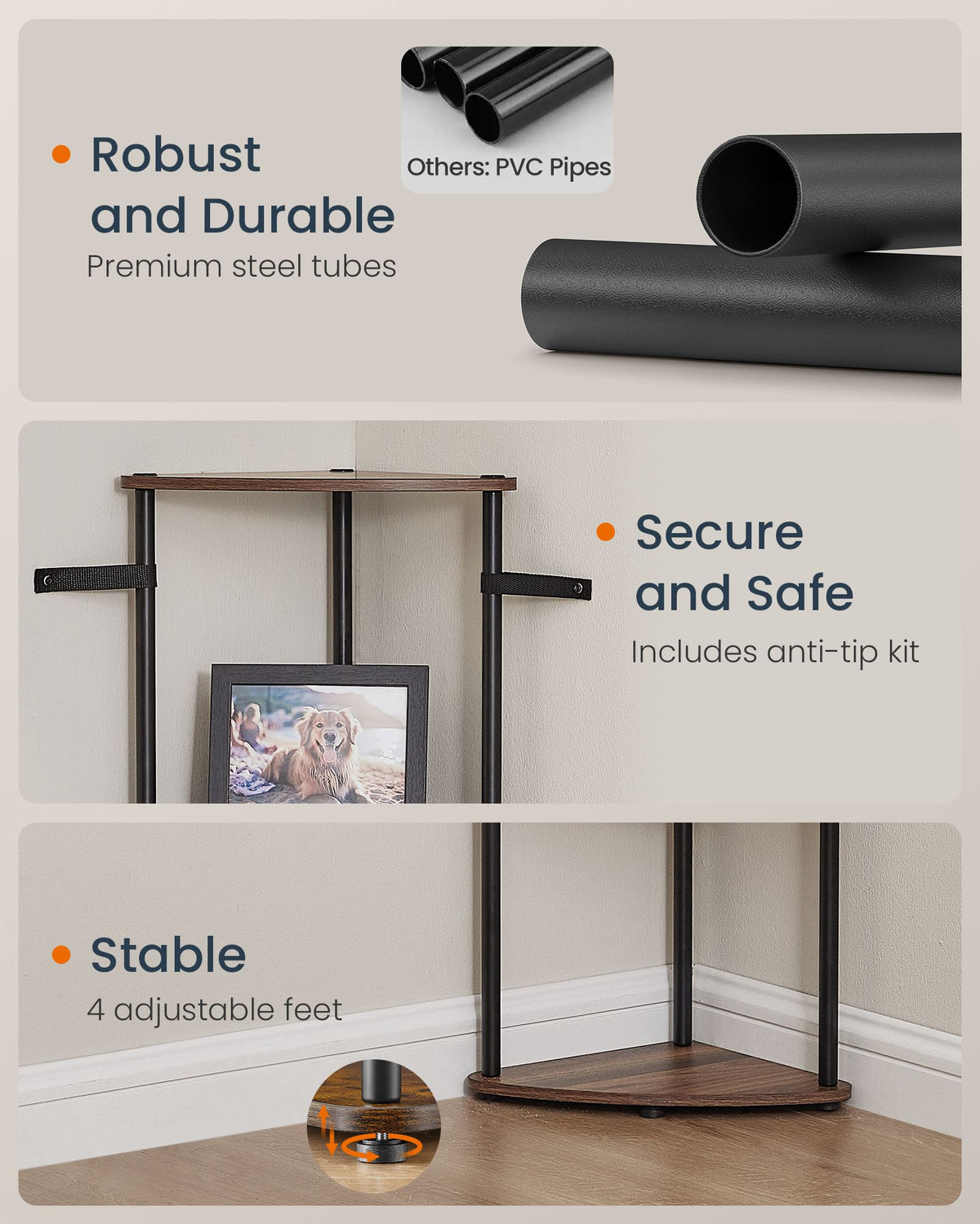 Corner Shelf, Superfast Toolless Assembly, 5-Tier Corner Standing Shelf, Corner Shelf Stand