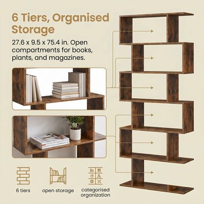 Bookshelf, 6-Tier Bookcase, Room Divider - image 7