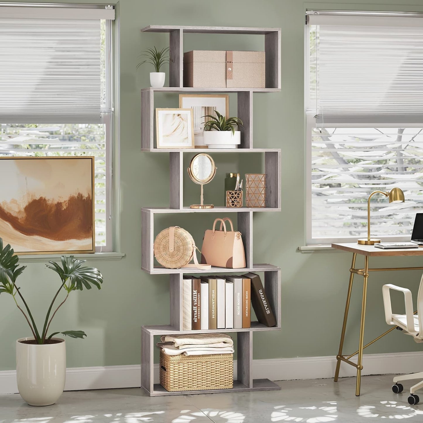 Bookshelf, 6-Tier Bookcase, Room Divider - image 18