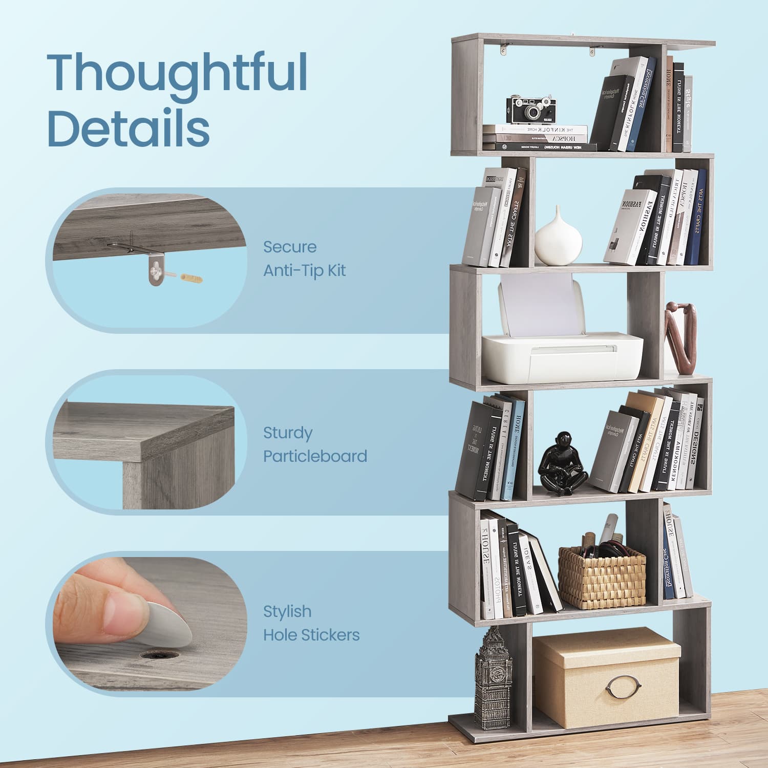 Bookshelf, 6-Tier Bookcase, Room Divider - image 21