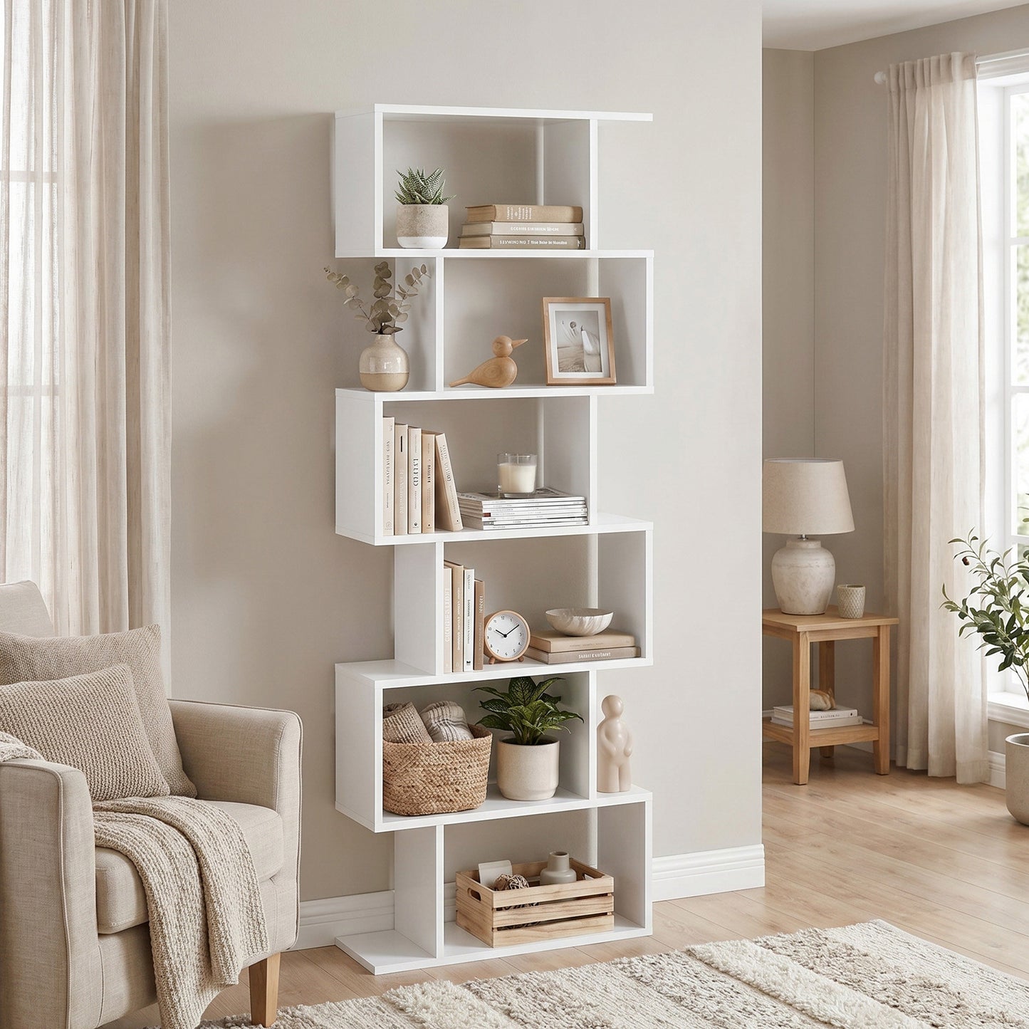 Bookshelf, 6-Tier Bookcase, Room Divider - image 14