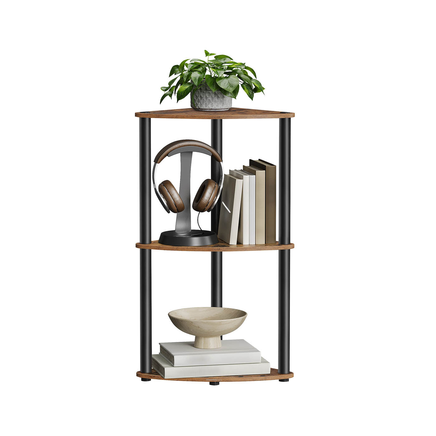 Superfast Toolless Assembly Corner Shelf Stand 3-Tier Rustic Brown