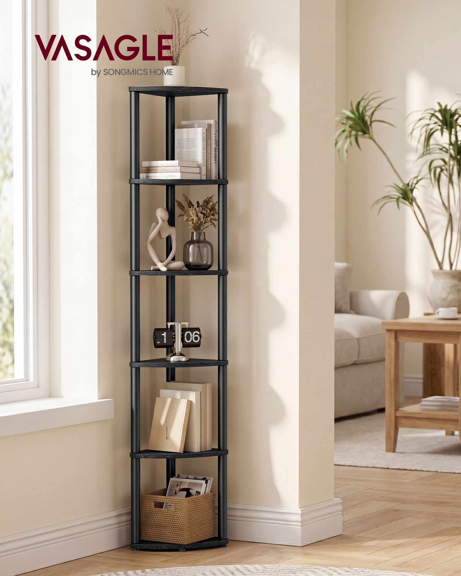 Superfast Toolless Assembly 6-Tier Corner Shelf Corner Shelf Stand, 15.1 x 10.6 x 68.3 Inches, Living Room - image 2