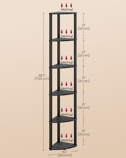 Superfast Toolless Assembly 6-Tier Corner Shelf Corner Shelf Stand, 15.1 x 10.6 x 68.3 Inches, Living Room - image 3