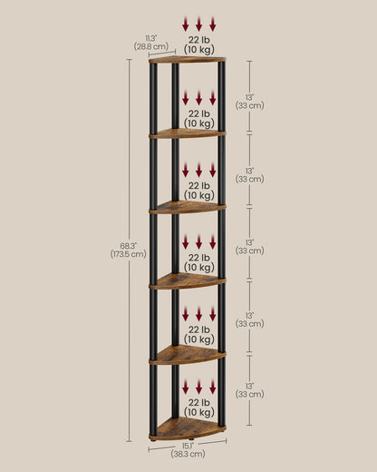 Superfast Toolless Assembly 6-Tier Corner Shelf Corner Shelf Stand, 15.1 x 10.6 x 68.3 Inches, Living Room - image 6