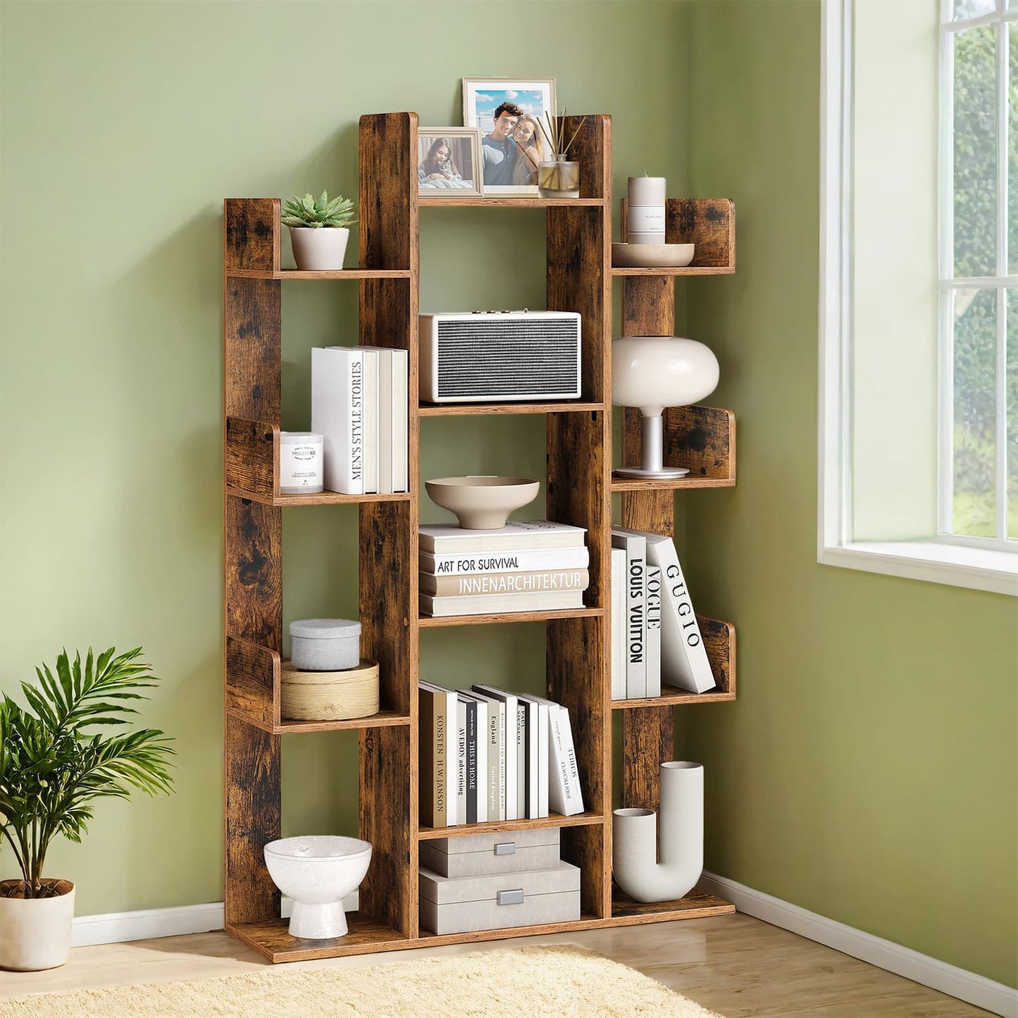 Tree-Shaped Bookcase with 13 Shelves, Brown - image 1