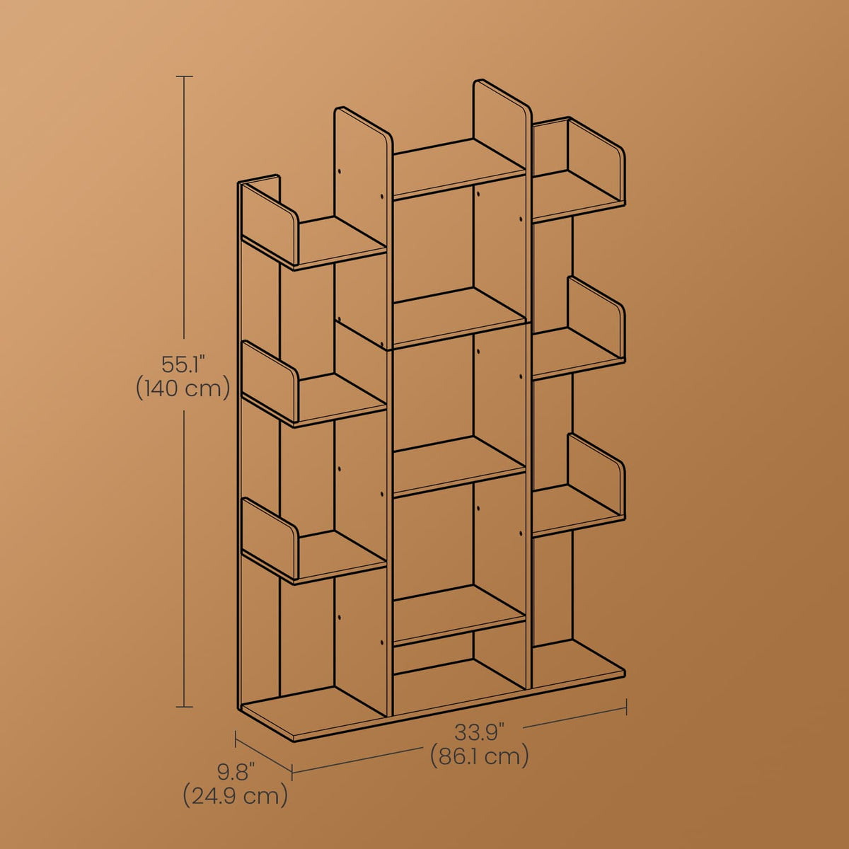Tree-Shaped Bookcase with 13 Shelves, Brown - image 6