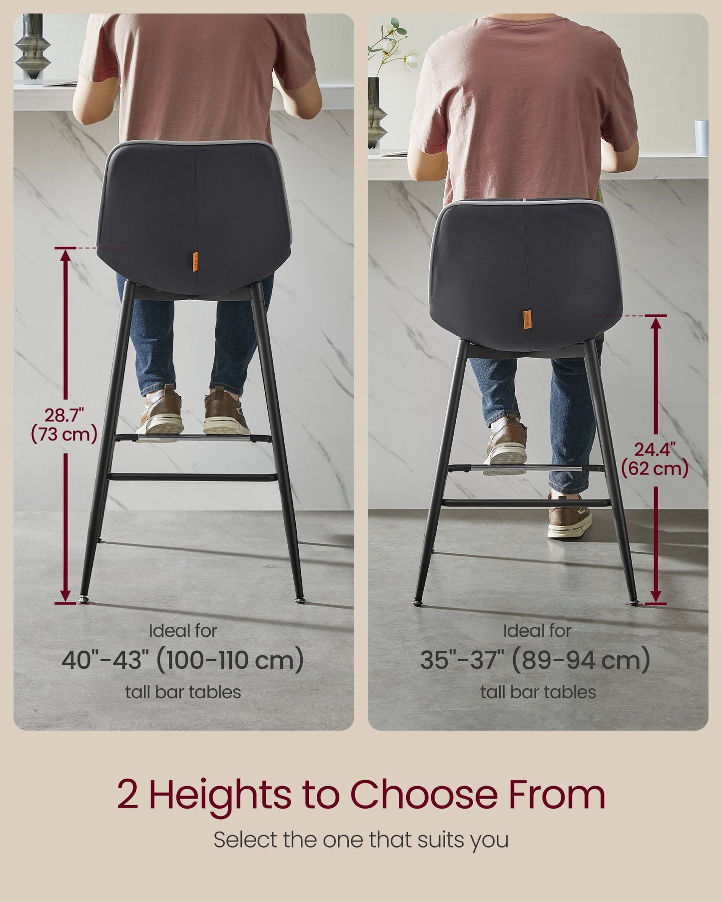 Bar Height Bar Stools with Back Set of 2 - HWLEXTRA 