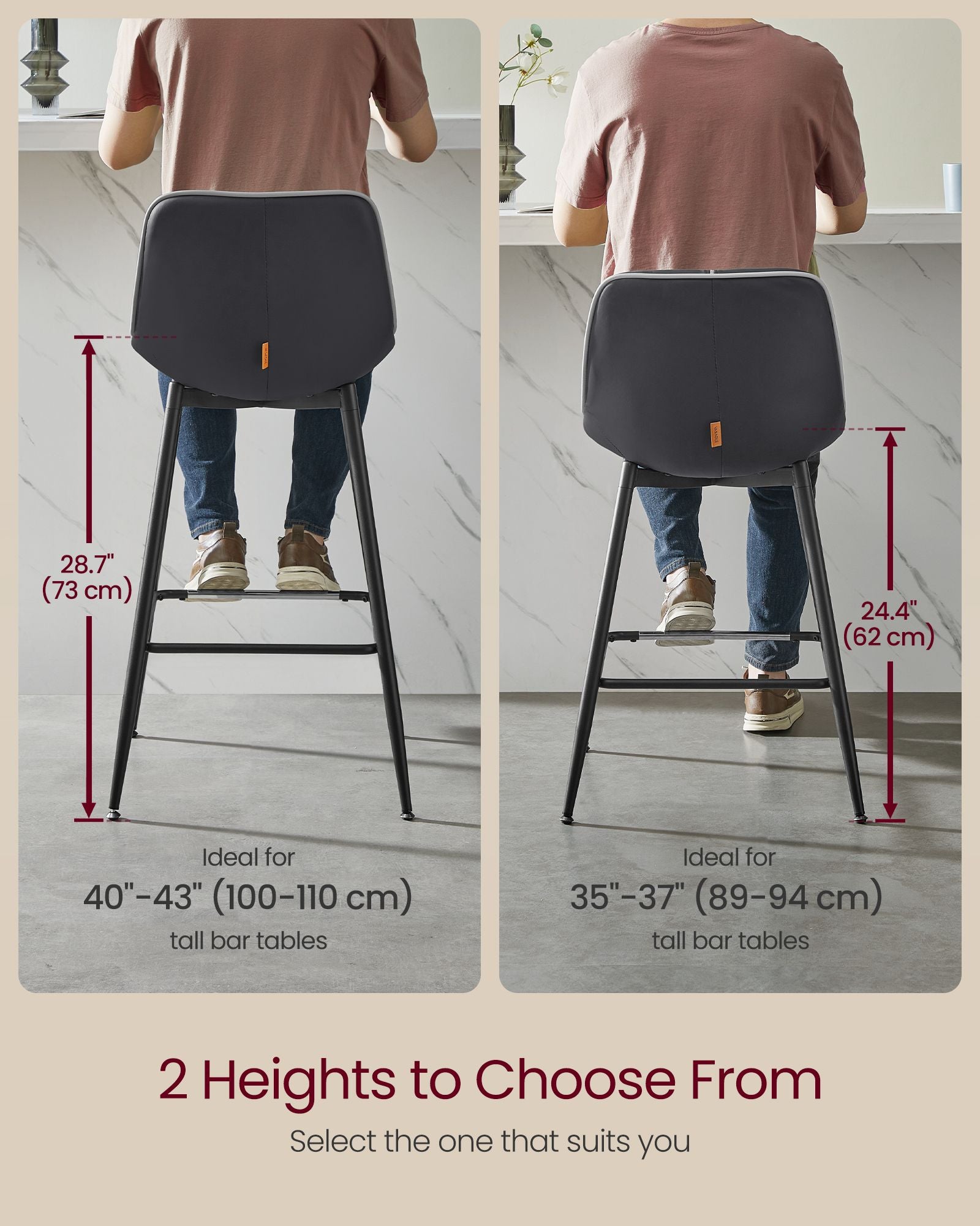 Bar Height Bar Stools with Back Set of 2 - HWLEXTRA 