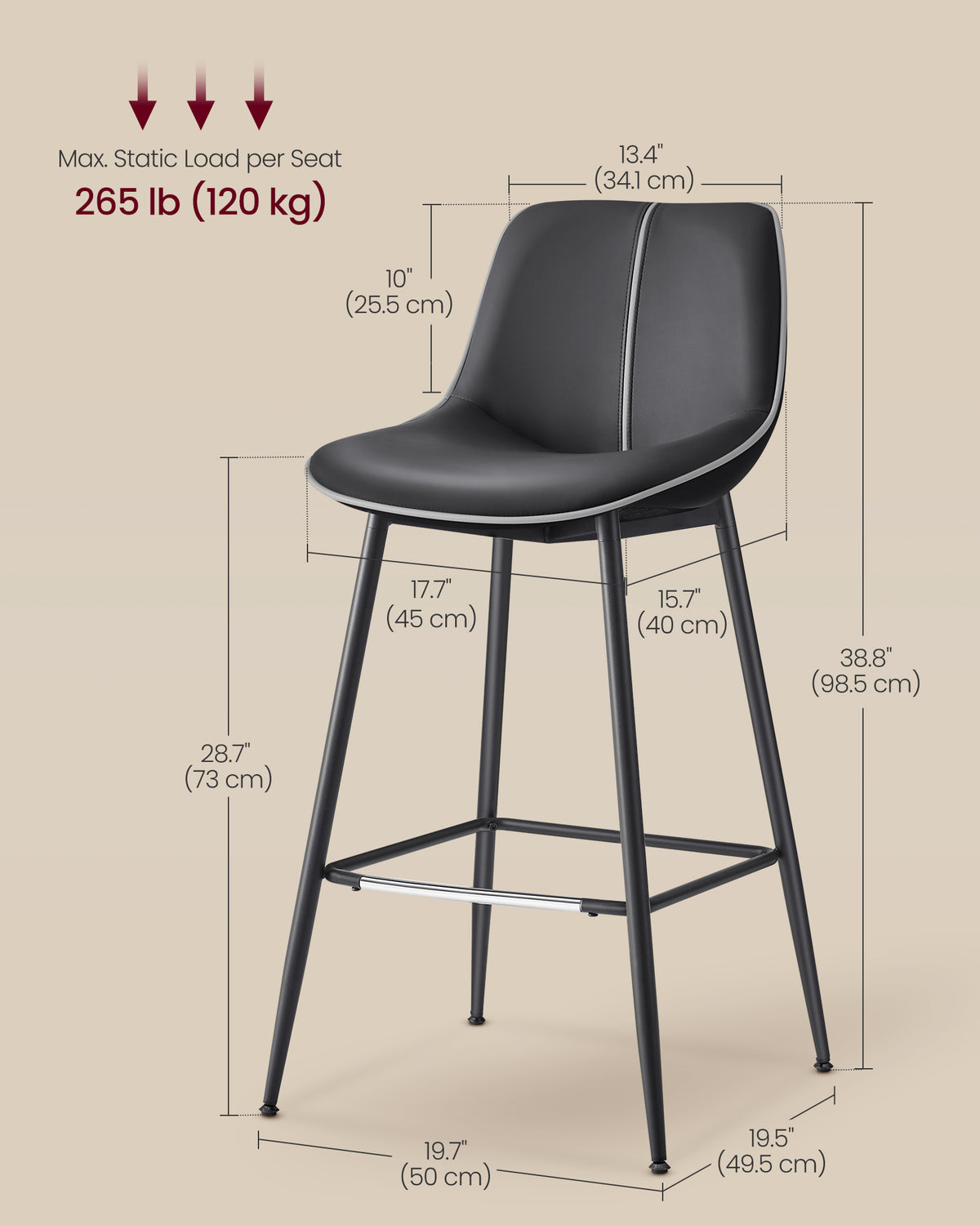 Bar Height Bar Stools with Back Set of 2 - HWLEXTRA 