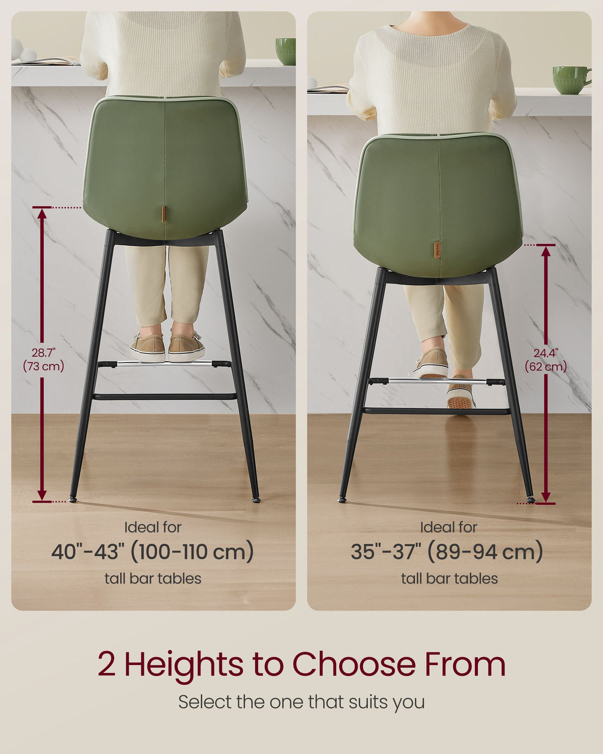 Bar Height Bar Stools with Back Set of 2 - HWLEXTRA 