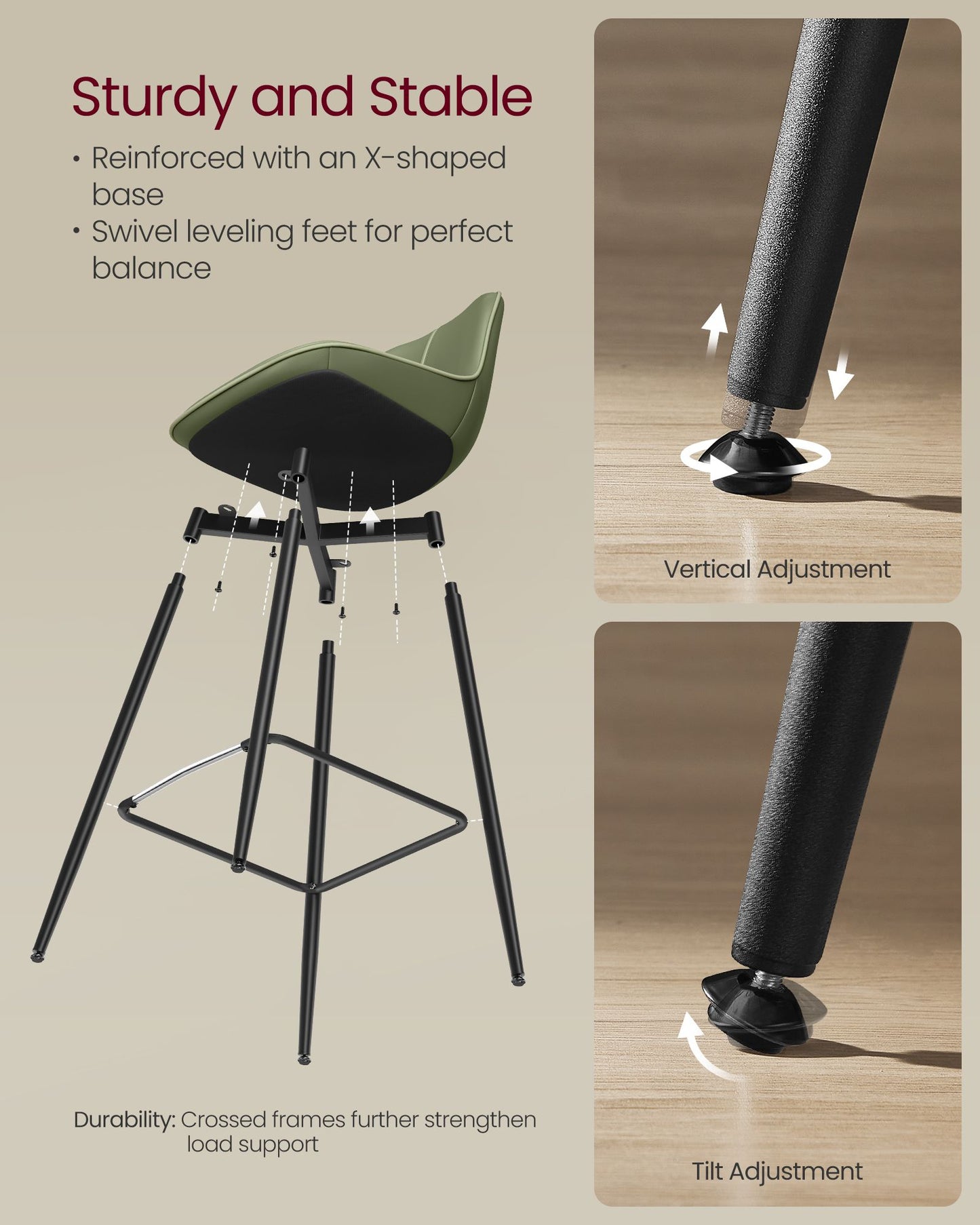 Bar Height Bar Stools with Back Set of 2 - HWLEXTRA 