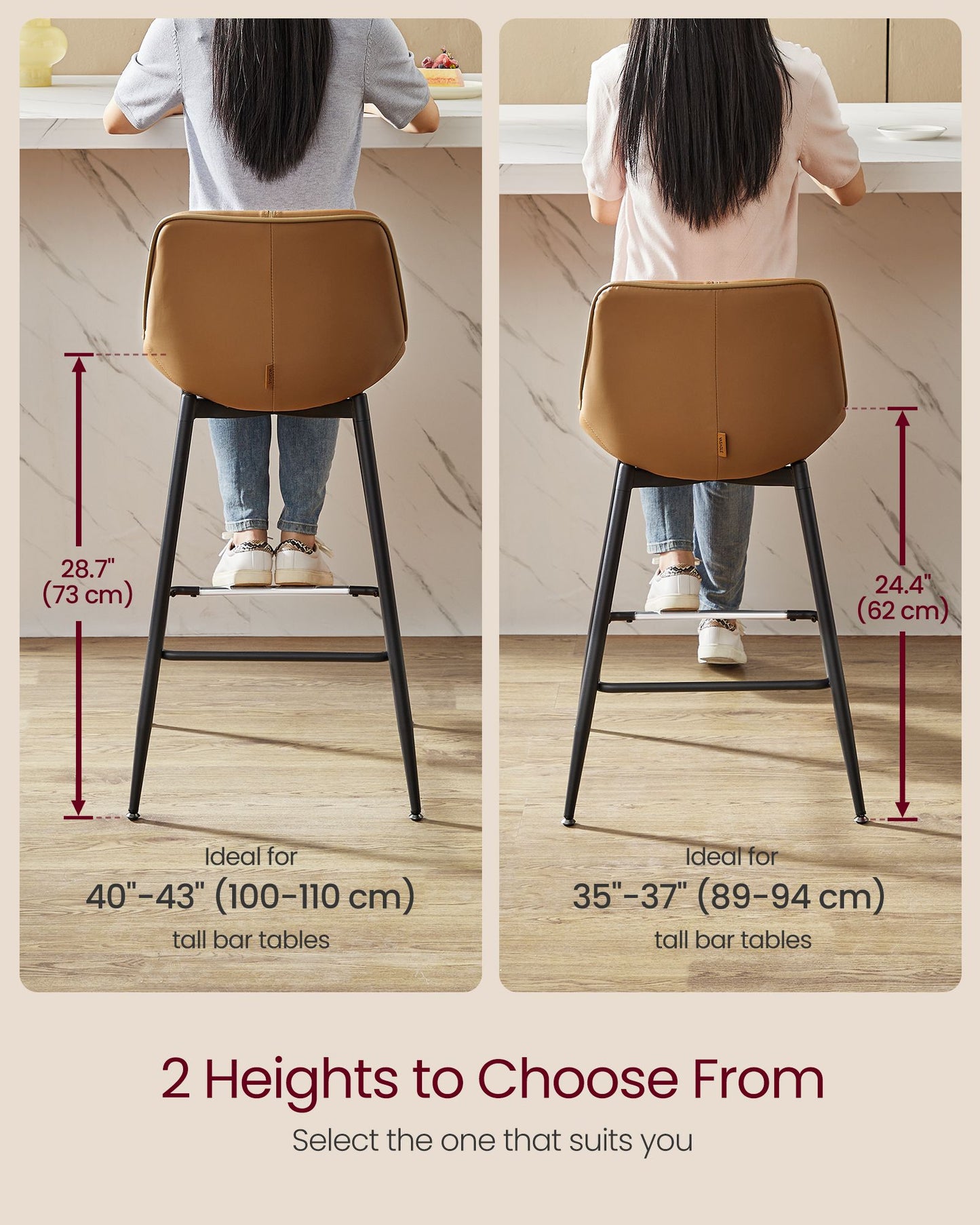 Bar Height Bar Stools with Back Set of 2 - HWLEXTRA 