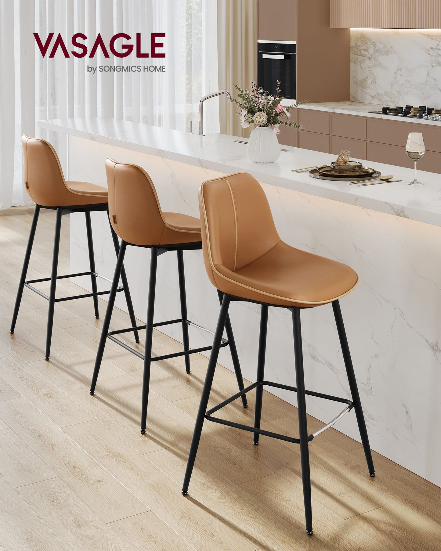 Bar Height Bar Stools with Back Set of 2 - HWLEXTRA 