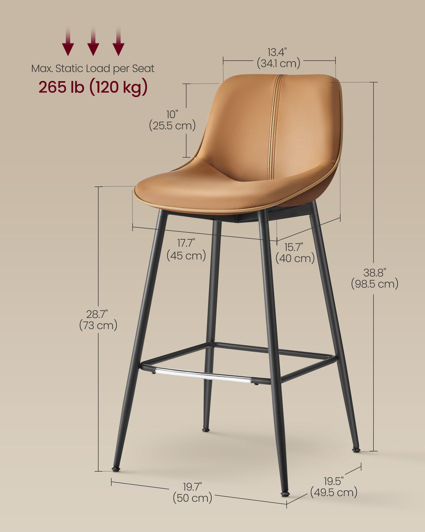 Bar Height Bar Stools with Back Set of 2 - HWLEXTRA 