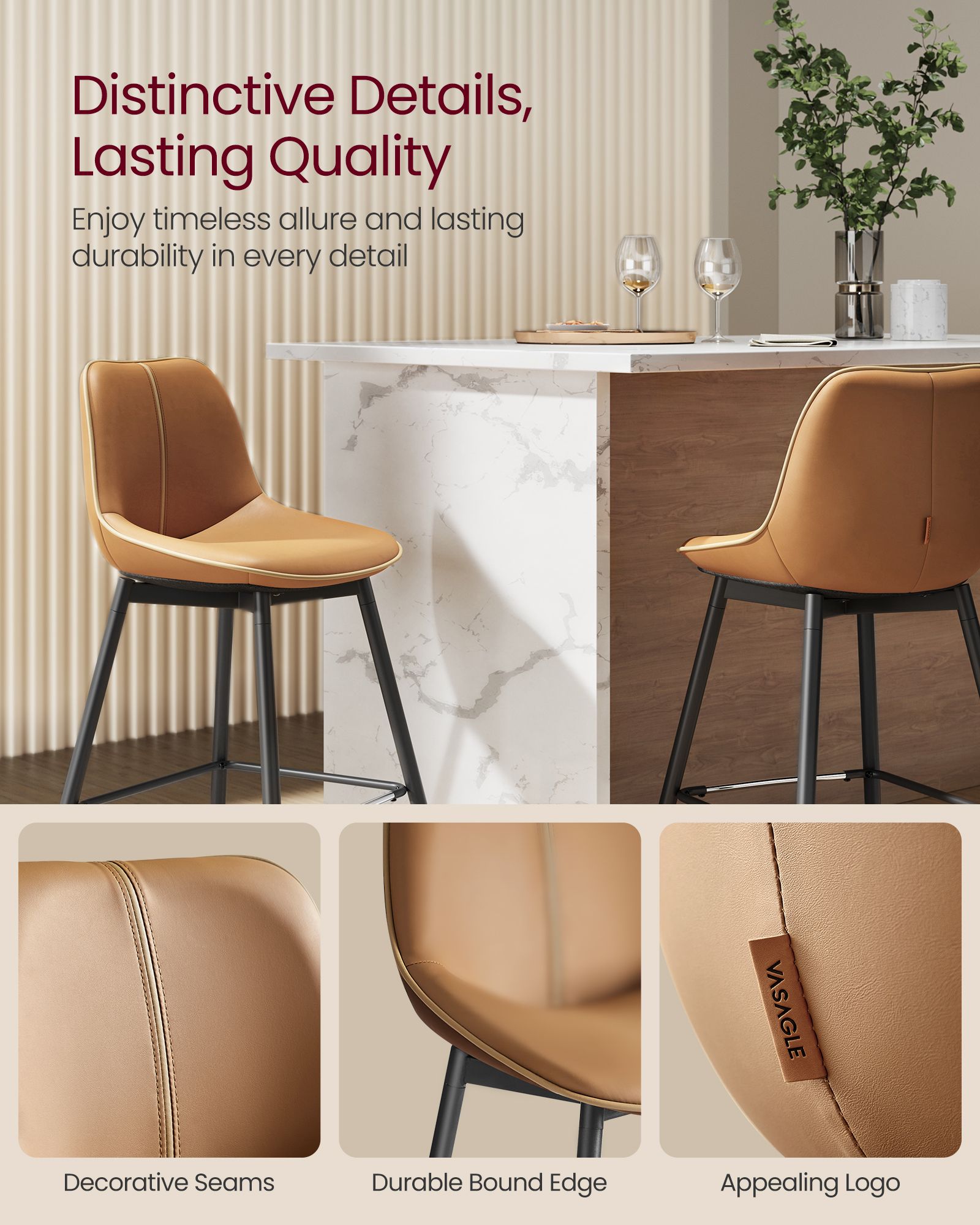 Bar Height Bar Stools with Back Set of 2 - HWLEXTRA 