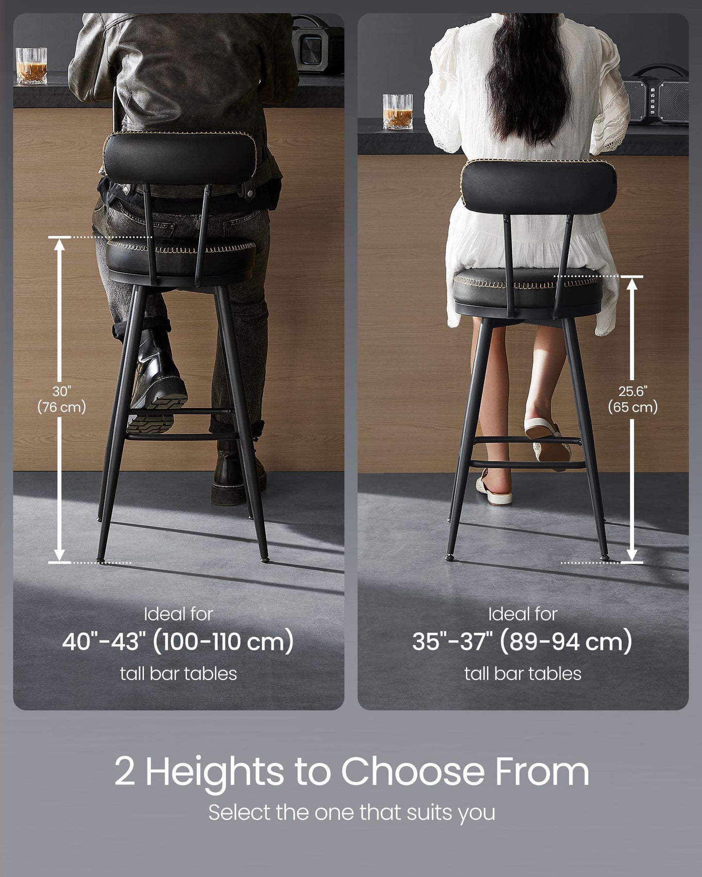 EKHO Collection - Swivel Bar Stools with Backs, 30-Inch Tall - HWLEXTRA 