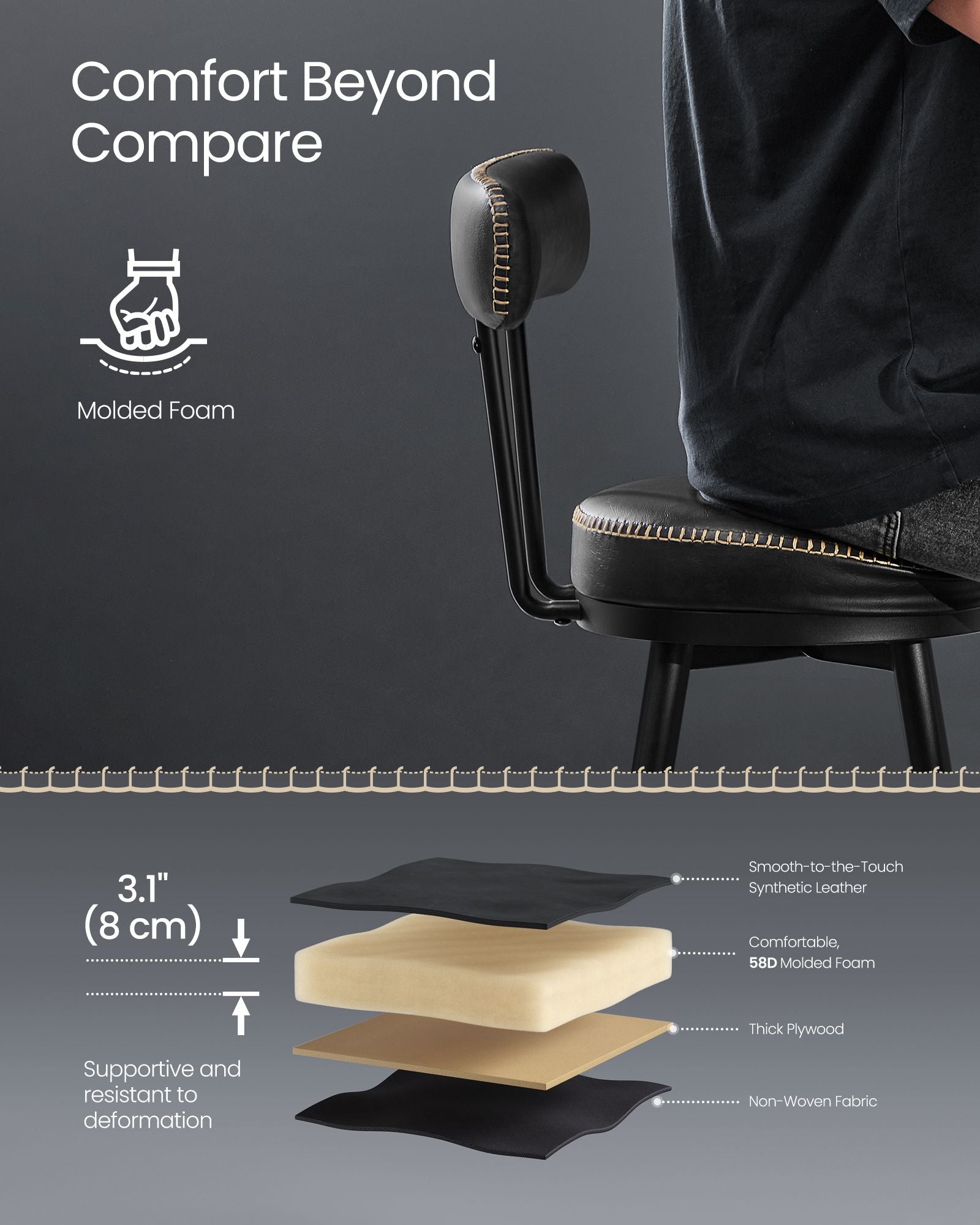 EKHO Collection - Swivel Bar Stools with Backs, 30-Inch Tall - HWLEXTRA 