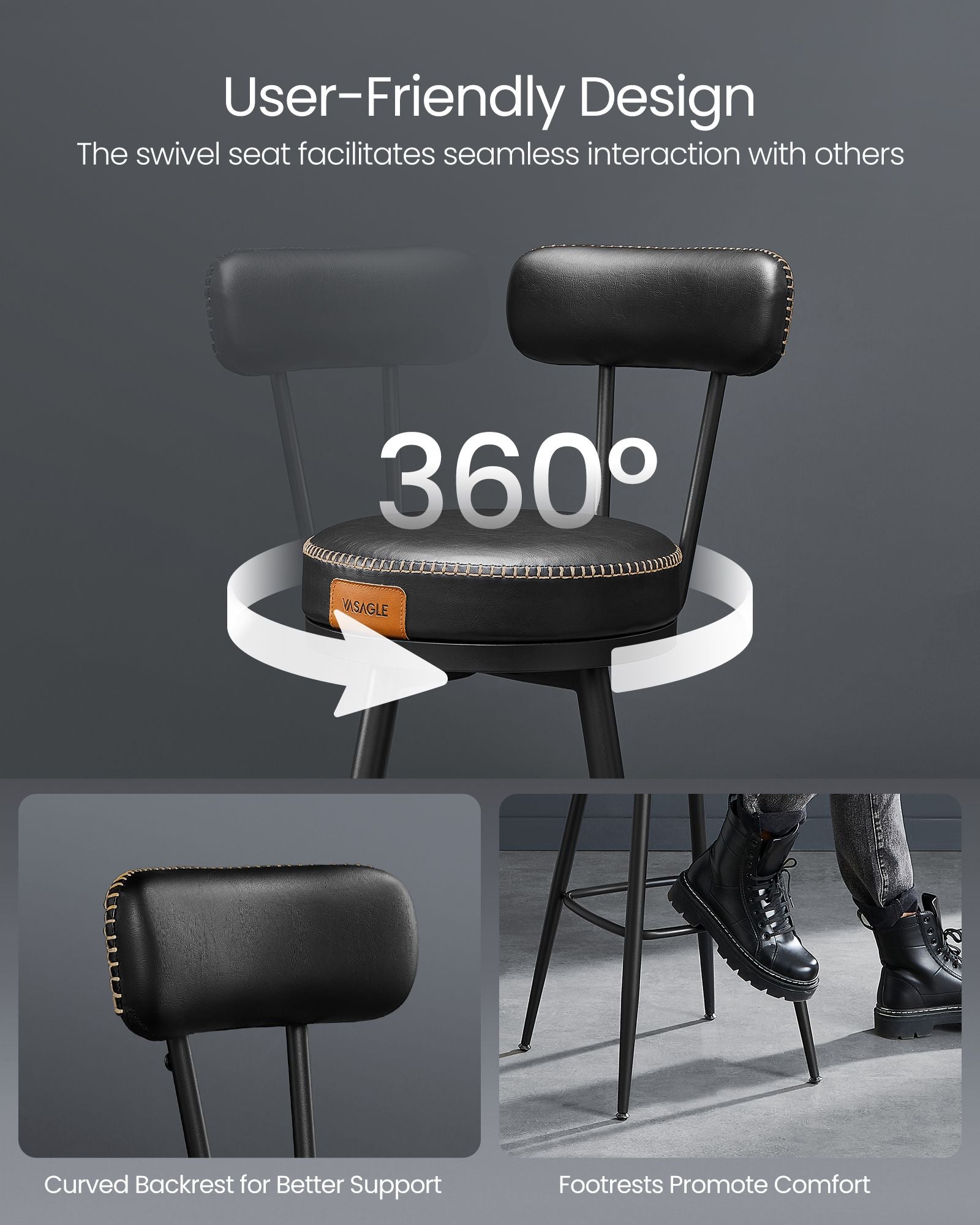 EKHO Collection - Swivel Bar Stools with Backs, 30-Inch Tall - HWLEXTRA 