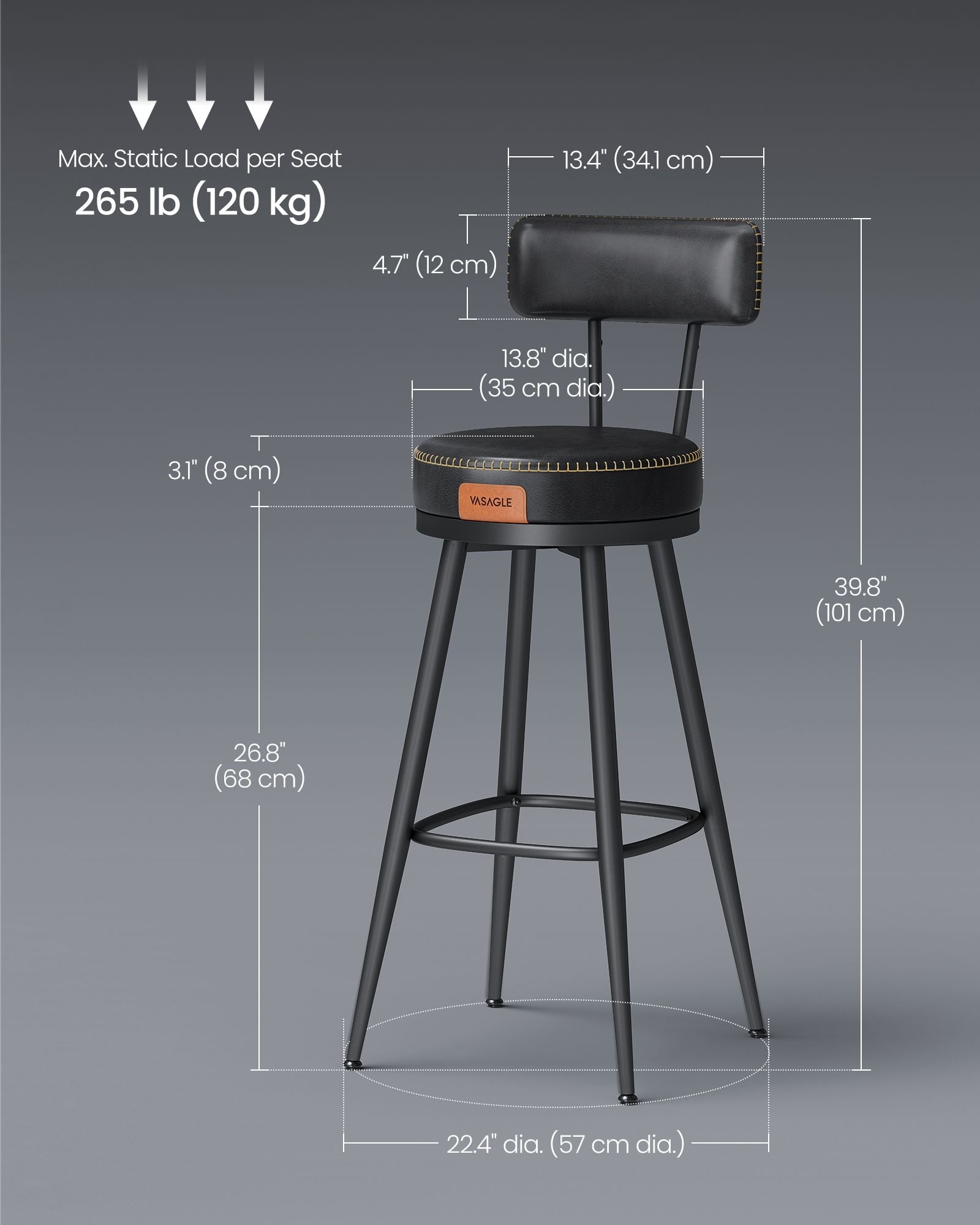 EKHO Collection - Swivel Bar Stools with Backs, 30-Inch Tall - HWLEXTRA 