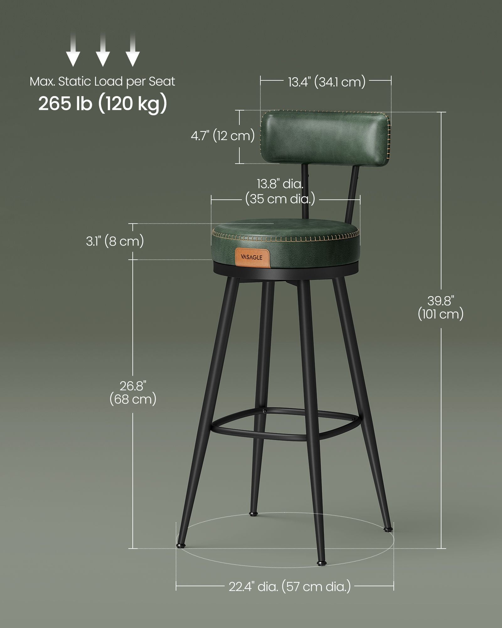 EKHO Collection - Swivel Bar Stools with Backs, 30-Inch Tall - HWLEXTRA 