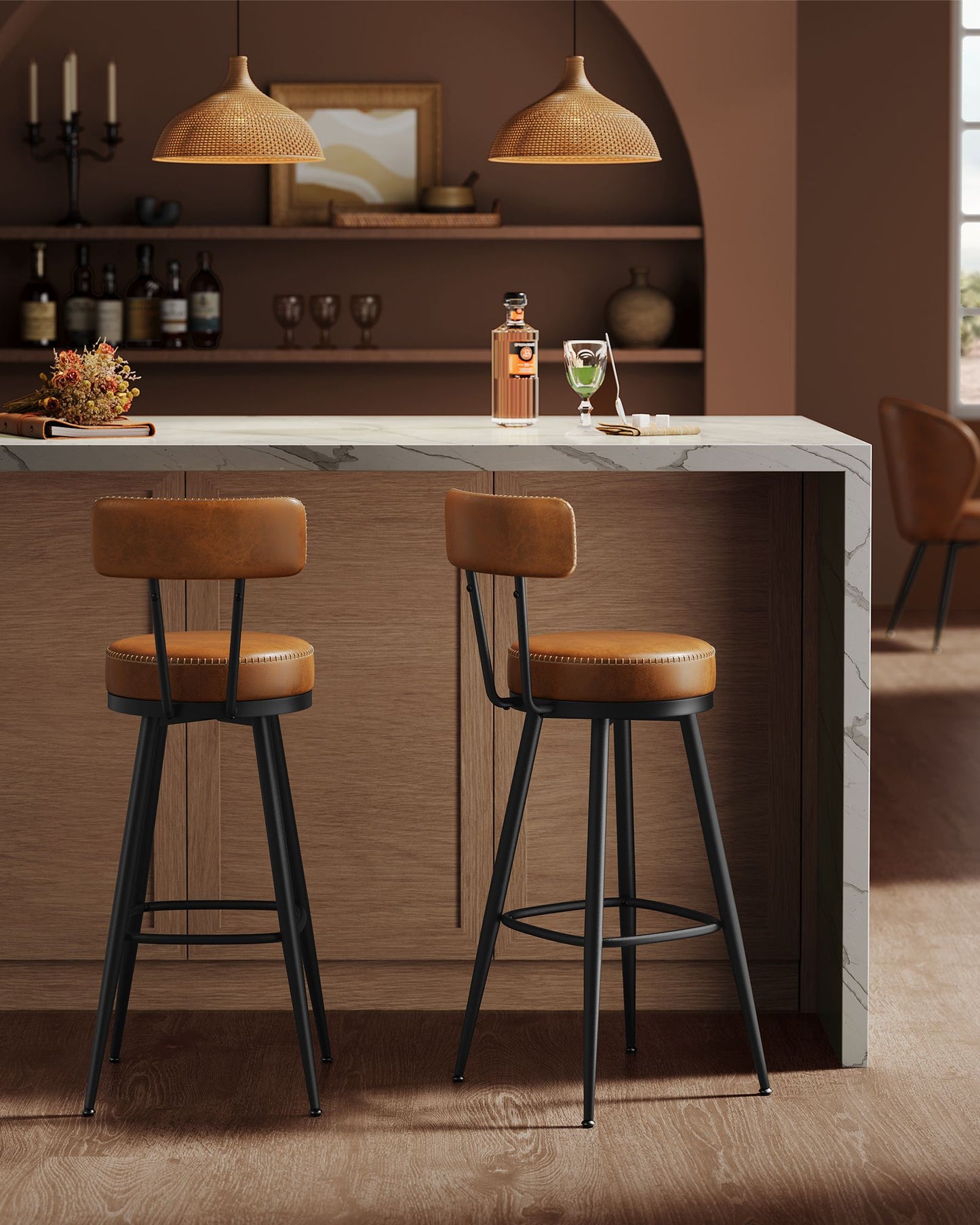 EKHO Collection - Swivel Bar Stools with Backs, 30-Inch Tall - HWLEXTRA 