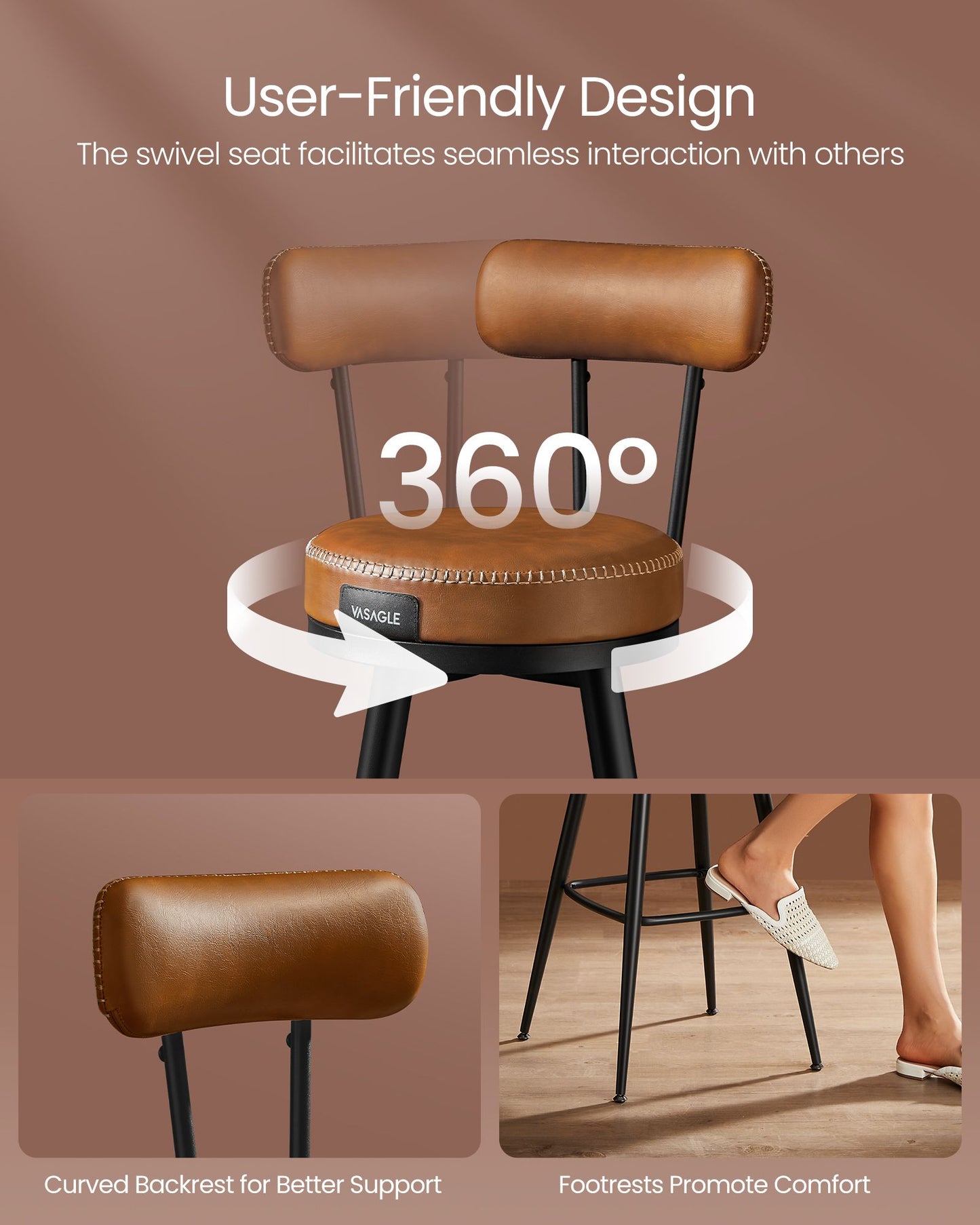 EKHO Collection - Swivel Bar Stools with Backs, 30-Inch Tall - HWLEXTRA 