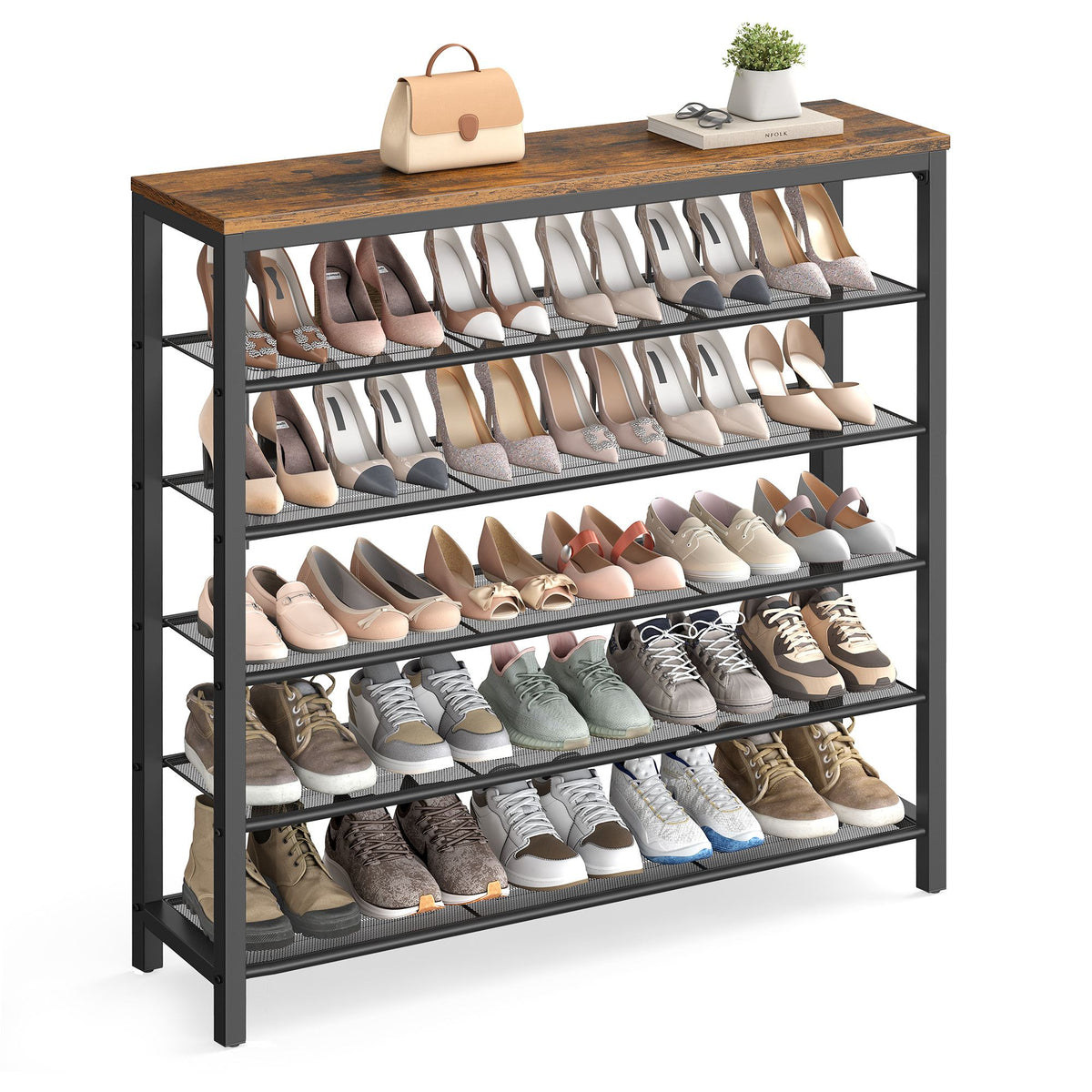 Shoe Rack, Shoe Storage Organizer with 5 Mesh Shelves and Large Surface for Bags, Shoe Shelf for Entryway Hallway Closet