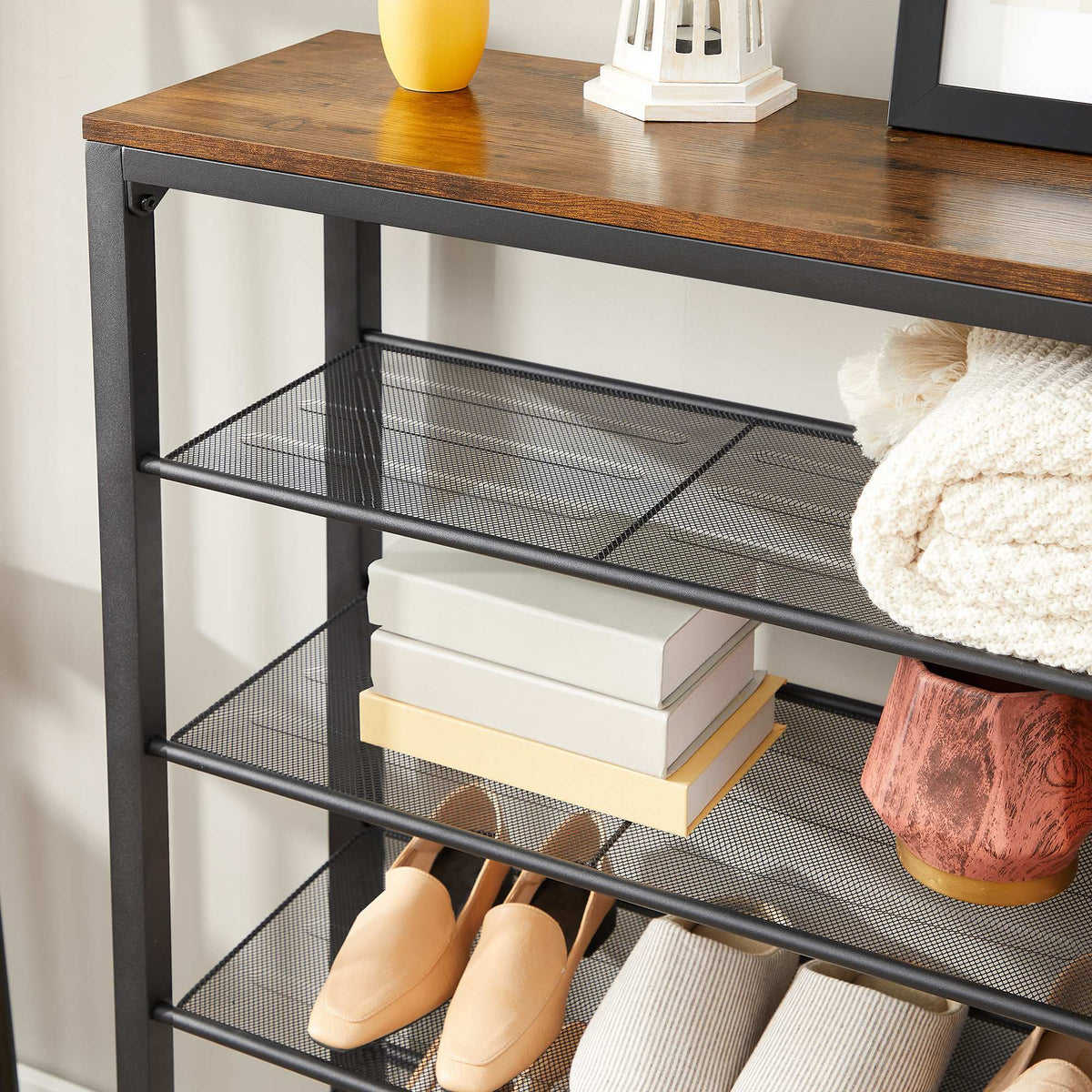 Shoe Rack, Shoe Storage Organizer with 5 Mesh Shelves and Large Surface for Bags, Shoe Shelf for Entryway Hallway Closet