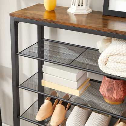 Shoe Rack, Shoe Storage Organizer with 5 Mesh Shelves and Large Surface for Bags, Shoe Shelf for Entryway Hallway Closet