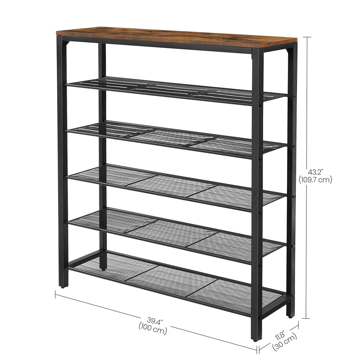 Shoe Rack, Shoe Storage Organizer with 5 Mesh Shelves and Large Surface for Bags, Shoe Shelf for Entryway Hallway Closet