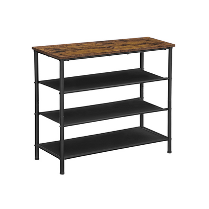 Shoe Rack 4 Tier, Narrow Shoe Organizer for Closet Entryway, with 3 Fabric Shelves and Top for Bags