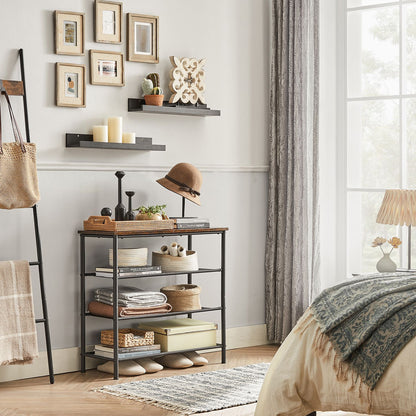 Shoe Rack 4 Tier, Narrow Shoe Organizer for Closet Entryway, with 3 Fabric Shelves and Top for Bags