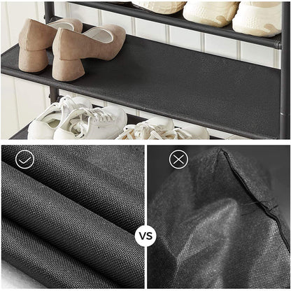 Shoe Rack 4 Tier, Narrow Shoe Organizer for Closet Entryway, with 3 Fabric Shelves and Top for Bags