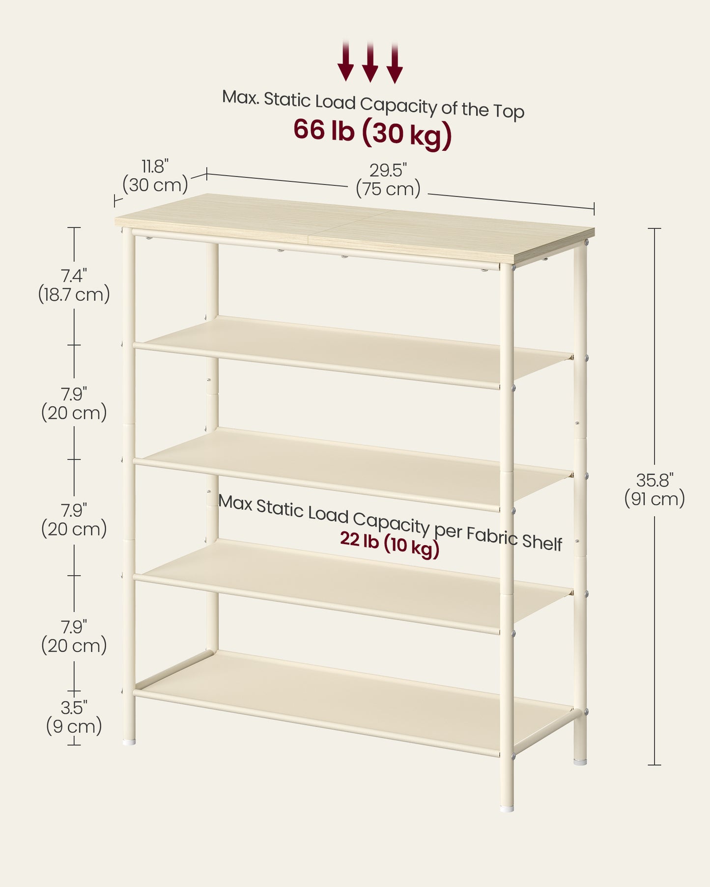 5 Tier Shoe Storage Rack for 12-16 Pairs of Shoes